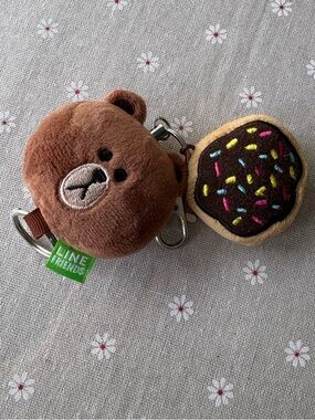 Line FRIENDS Brown Bear Plush Keychain with Chocolate Donut Charm